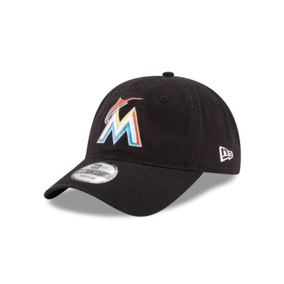 Black Miami Marlins Hat - New Era MLB Core Fit 49FORTY Fitted Caps USA3156807